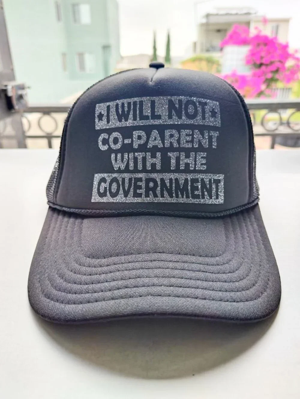 Black Trucker Hat “I Will Not Co-Parent With the Government” Mesh Snapback